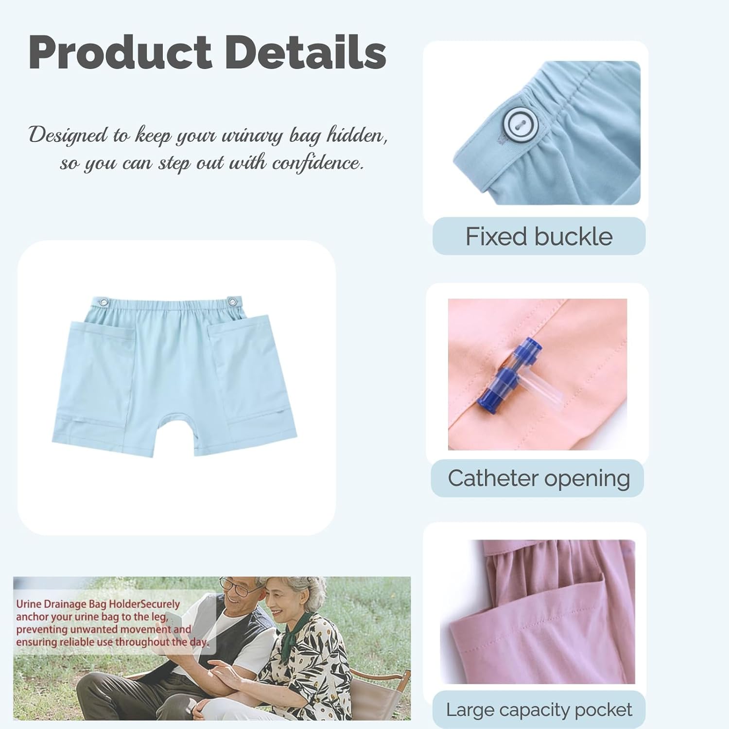 2 Pack Women’s Catheter Holder Shorts, Urine Drainage Bag Underwear With Pockets Patients