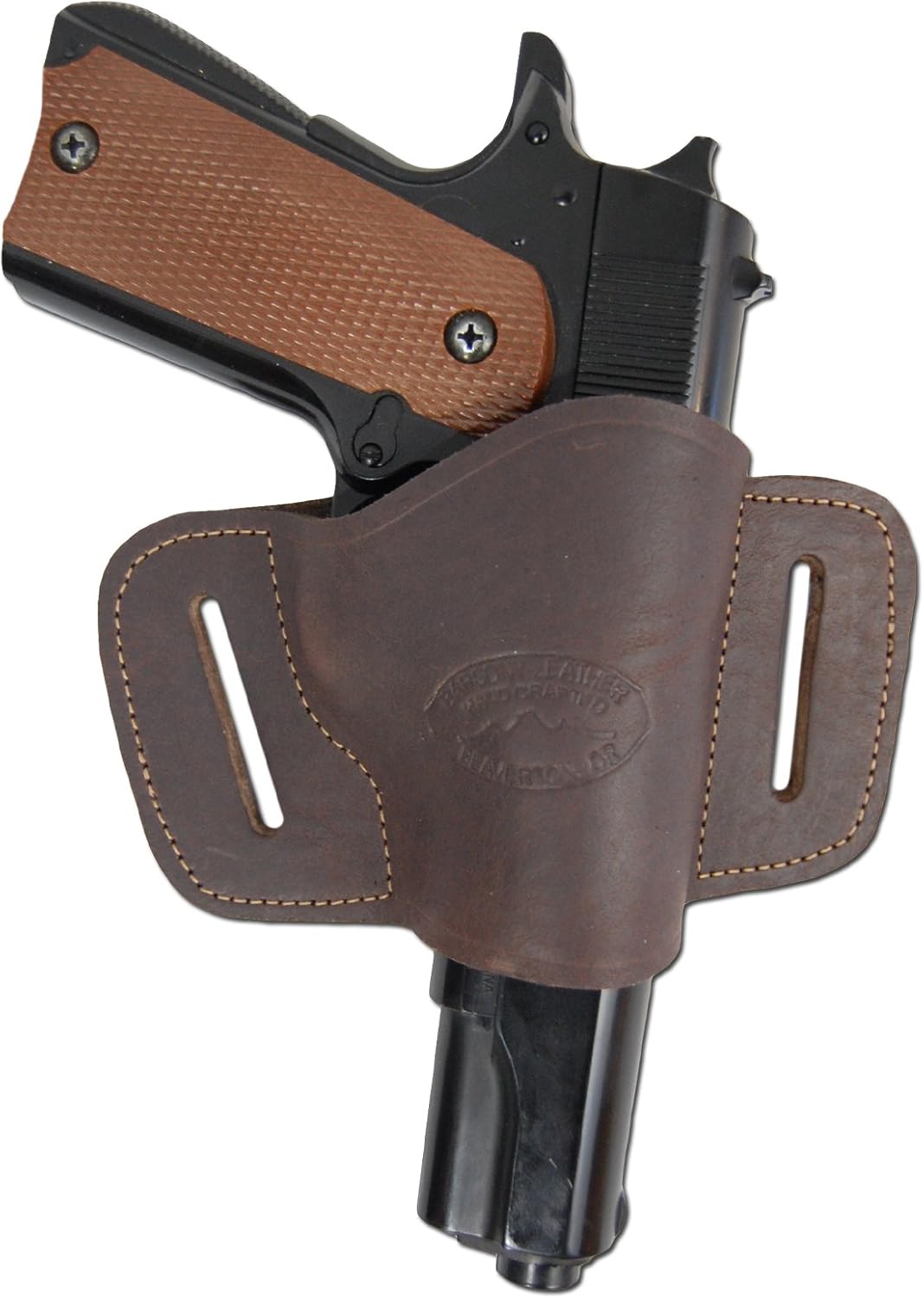 New Barsony Quick Slide Gun OWB Brown Leather Holster for Full Size 9mm 40 45