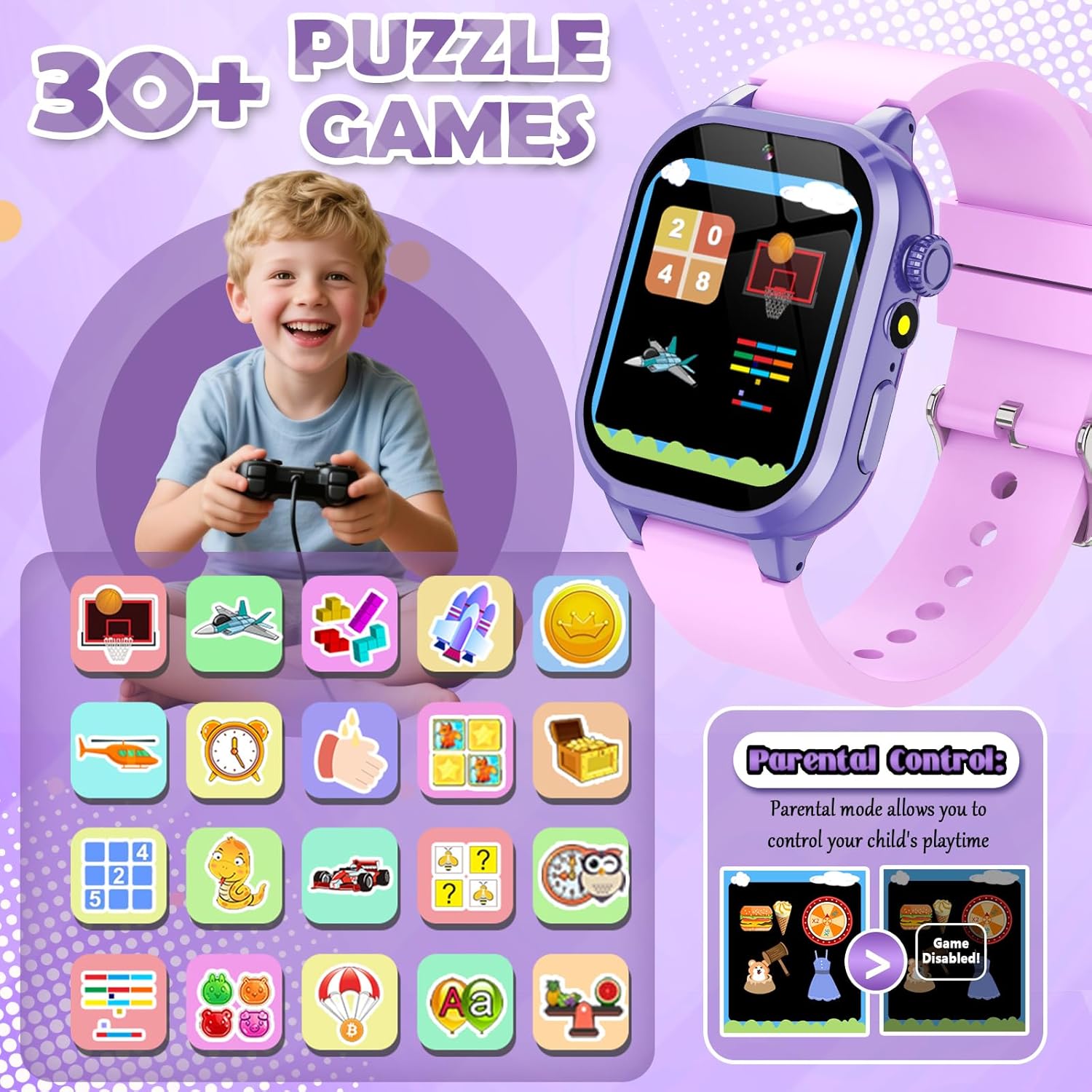 Kids Smart Watches for Girls Boys Toys Ages 4-12 with 30+ Games Video Recorder Music Alarm Clock Learning Card HD Touchscreen 4 5 6 7 8 Year Olds Birthday Gift