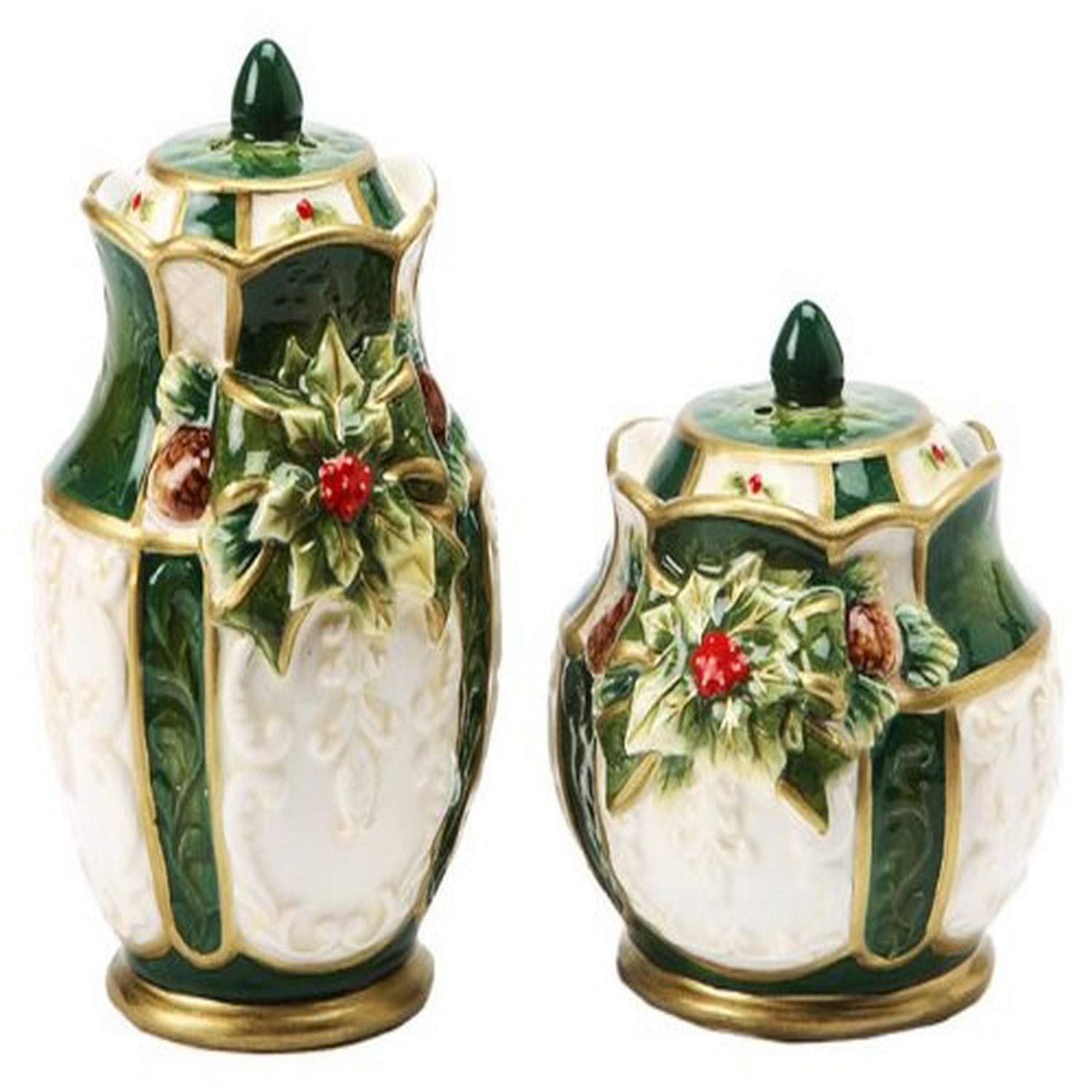 Cosmos Gifts Emerald Holiday Holly Salt & Pepper Set
