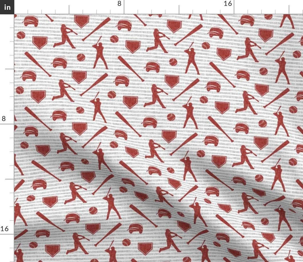 Spoonflower Fabric - Baseball Deep Red Gray Stripes Nursery Trendy Patchwork Printed on Petal Signature Cotton Fabric by The Yard - Sewing Quilting Apparel Crafts Decor