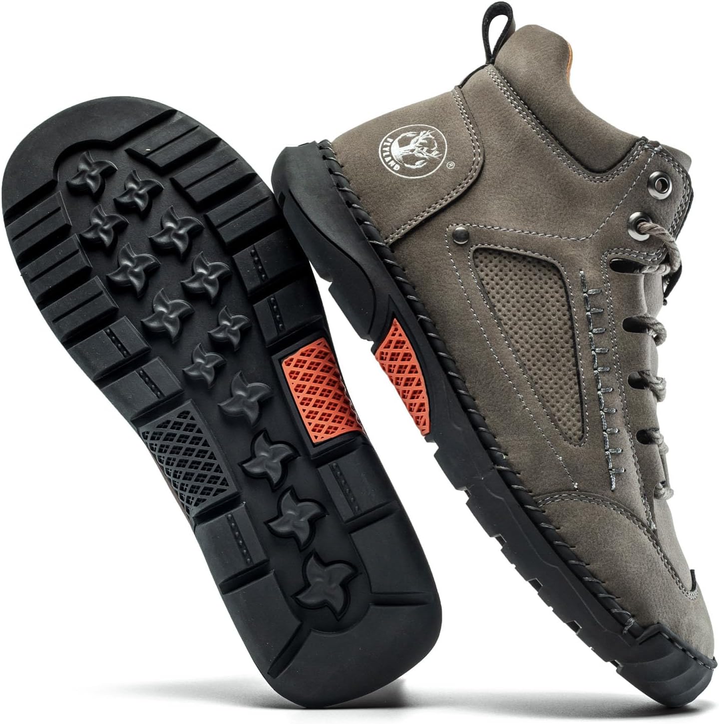 FLYLAND Men's Handmade Faux Leather Chukka Boots, Mid Top Lace-Up Casual Sneaker Boots, Non-Slip Rubber Outsole for Walking & Driving