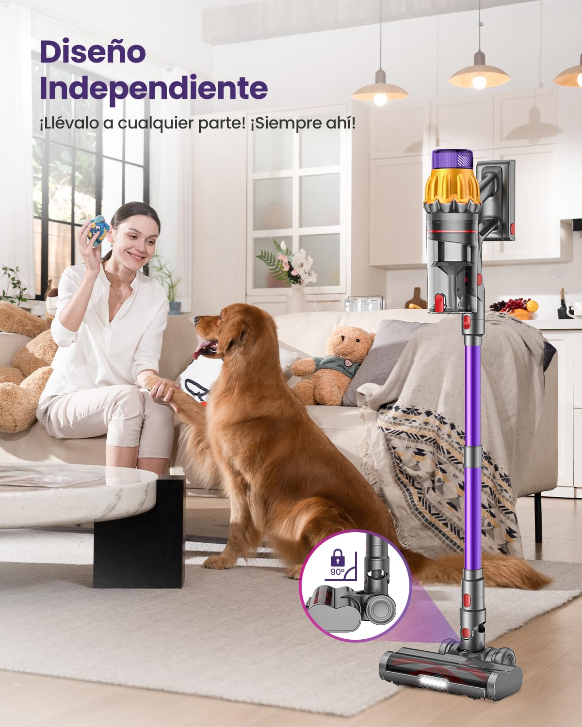 Aspiradora sin Cable con 2 Baterías, 150Min/55Kpa/600W, 2.0L Escoba Aspiradora Antienredos, Filtración de 11 Capas, Pantalla Táctil, Aspirador de Mano para Suelo/Alfombra/Pelos de Mascotas