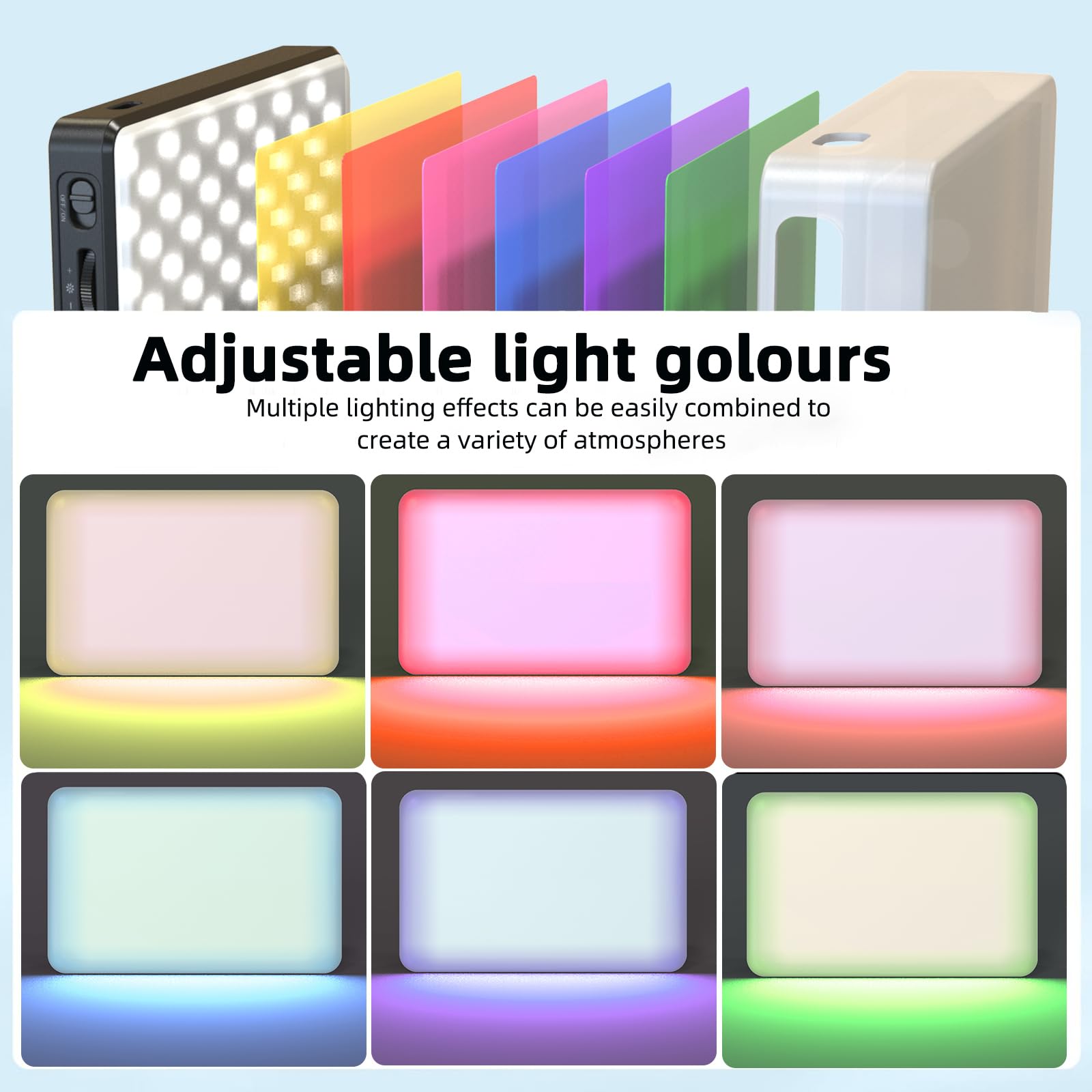 Selfie Licht Handy 120 LED 2500-9000K CRI 95+ 3000mAh mit Farbfilter | Professionelles Videolicht fotografische Lampe Dimmbares Videoleuchte Silikonhülle für Telefon Laptop Kamera