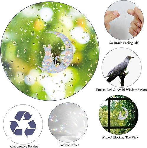 Miniatura 4 de Shawula Cat Moon y 54 piezas de calcomanías de ventana de estrella  Calcomanías anticolisión para ventana para salvar a los pájaros de colisiones de