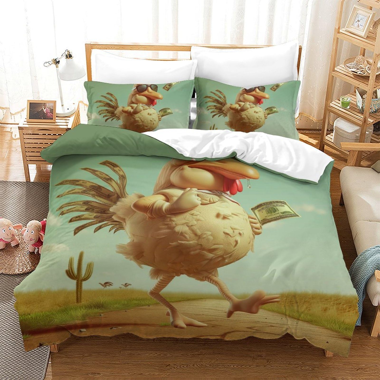 Housse de couette Le Coq imprimé 3D en microfibre 200x200 cm avec 2 taies
