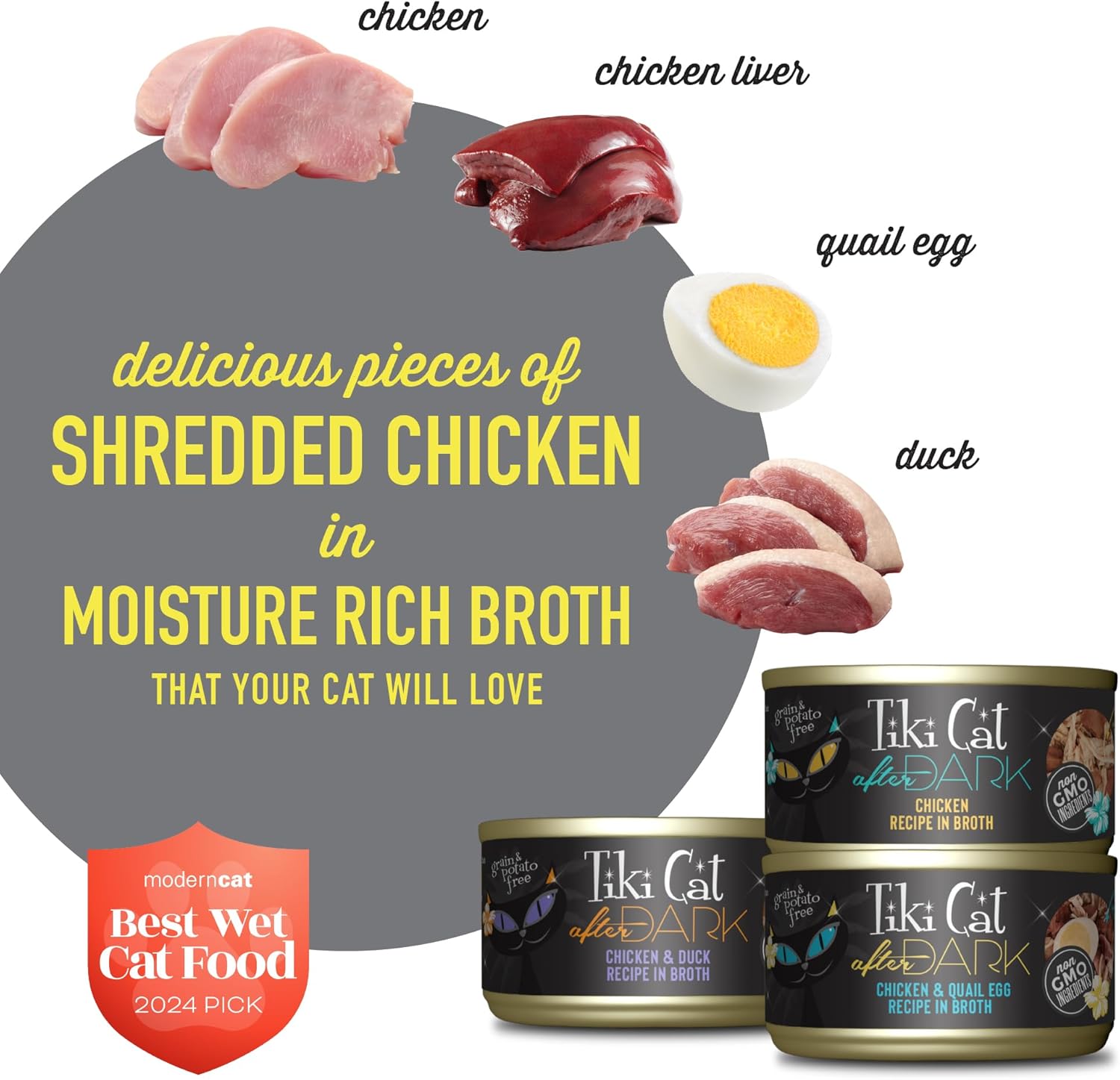 Tiki Cat After Dark, Variety Pack, High-Protein and 100% Non-GMO Ingredients, Wet Cat Food for Adult Cats, 2.8 oz. Cans (Pack of 18)