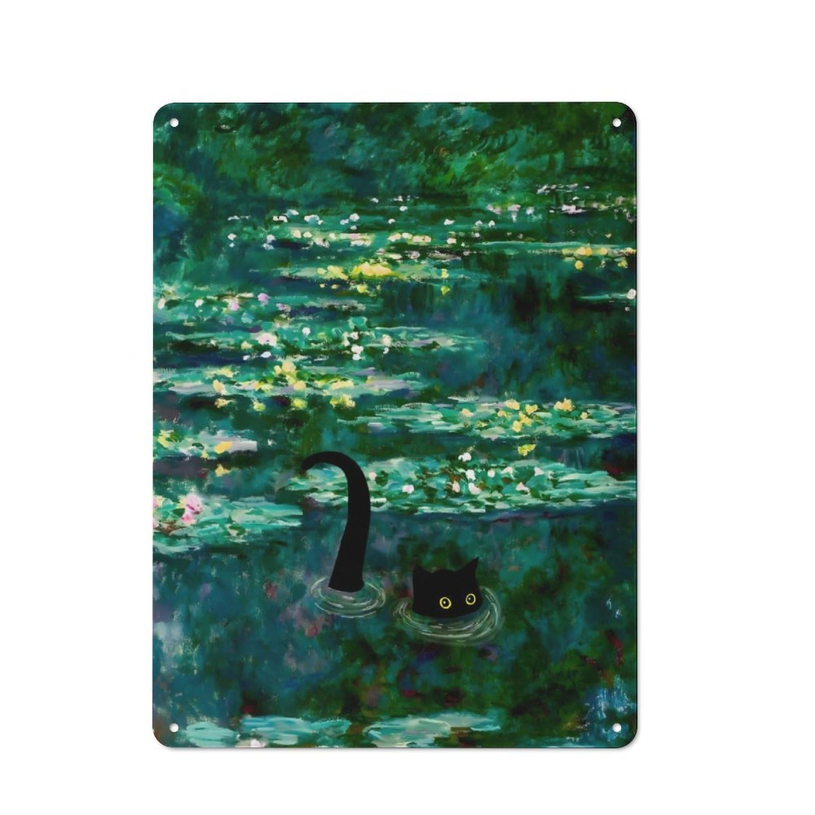 Junmoney Monet Waterlilies Cat Metal Plaque 40X30cm With For Pub Or Café, Rustic Decor, For Garage, Workshop And Man Cave Decoration