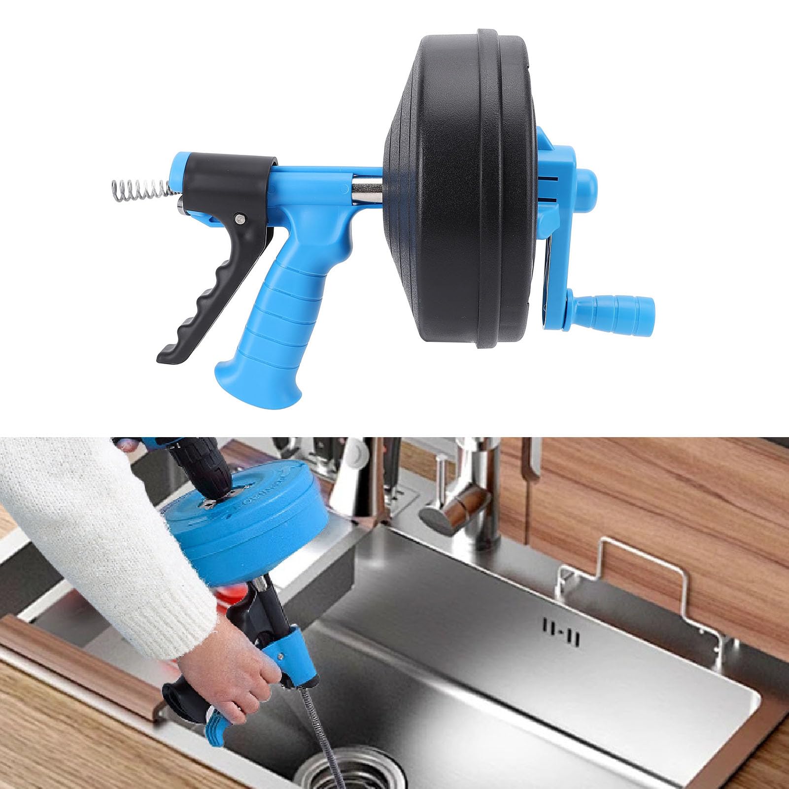 Drain Cleaning Machine 65 Manganese Steel Spring Flexible 2 Modes Plumbing Snake 50-75mm Pipe for Hand Crank and Drill Machine Connection (5m Spring)
