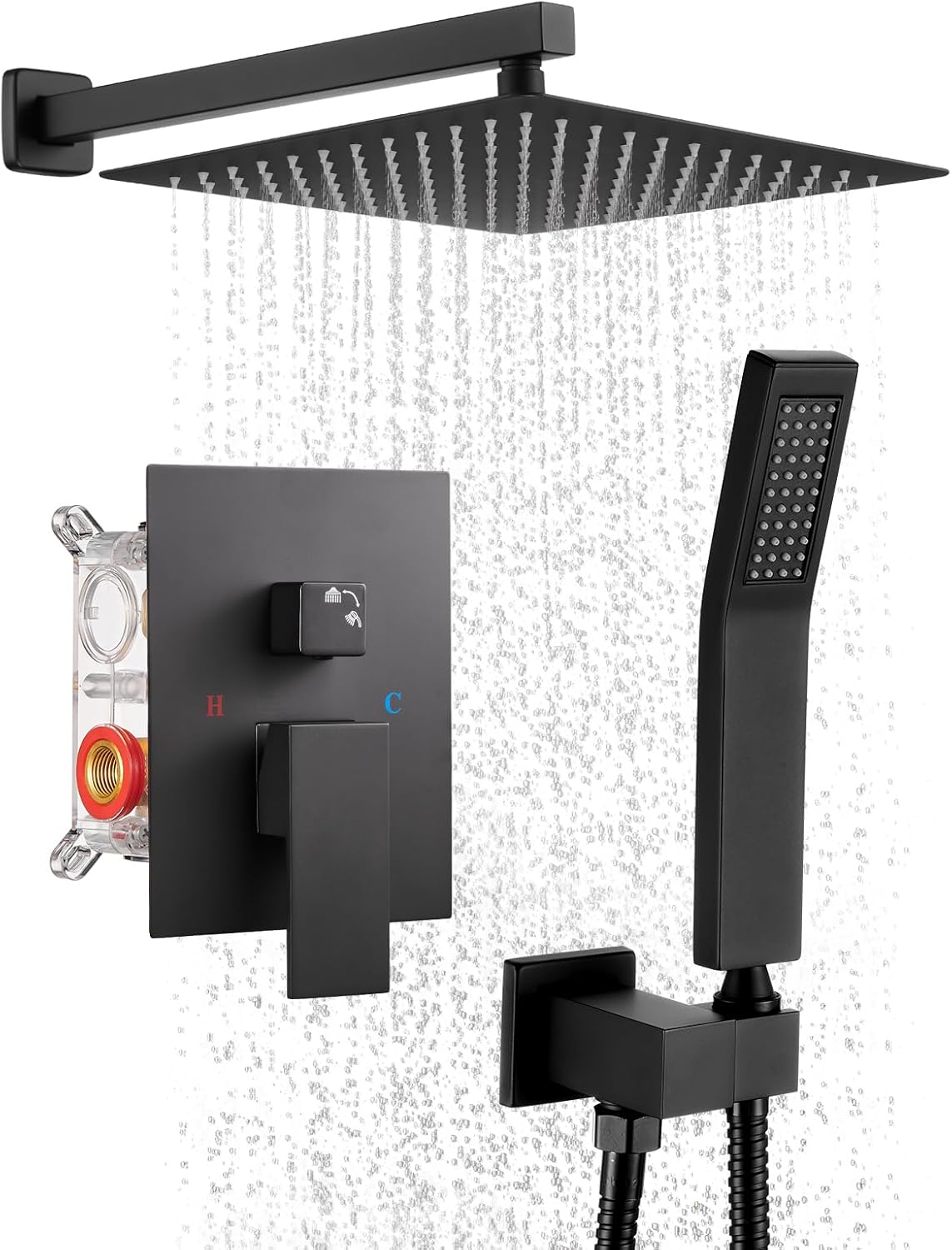Cobbe Shower System, Shower Faucets Sets Complete, 12 Inches Matte Black Shower Fixtures with Handheld, Black Shower Faucet Set for Bathroom Rough-in Valve Body and Trim Included Matte Black 12 Inch