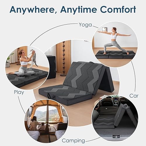 Miniatura 8 de INGEROOM Colchón triple individual  Colchón plegable de espuma viscoelástica de 4 pulgadas para campamento, con asa portátil, sofá cama plegable