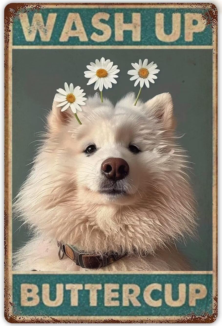 Anceky Samoyed Diamond Painting Kits for Adults,Funny Bathroom Signs Wash Up Buttercup 5D Diamond Art Kits Beginners Dog Lovers Full Drill Diamond Gem Art for Home Decor 12X16 Inch