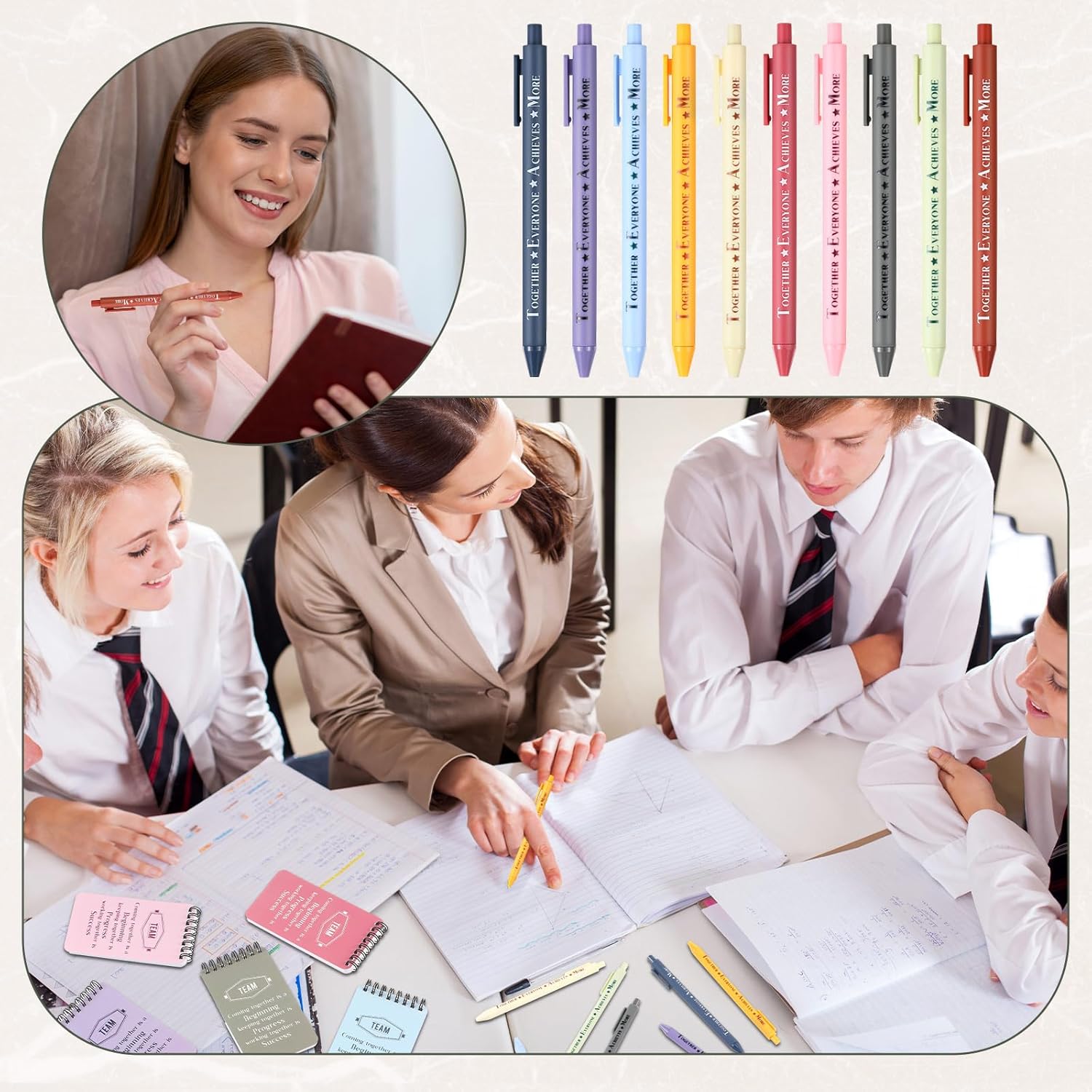 Jetec 120 Pcs Inspirational Stationery Gifts, Employee Appreciation Gift for Coworkers Staff Teacher Include Mini Notebooks Pens Thank You Keychains with Organza Bags