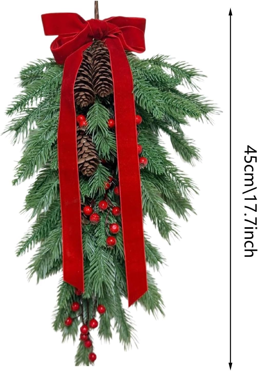 Christmas Decorations 17.7inch Artificial Teardrop Swag Decoration with Bow