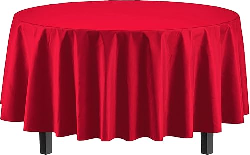Miniatura 2 de Exquisite Paquete de 24 manteles redondos de plástico rojo desechables de 84 pulgadas para fiestas, mantel redondo, manteles desechables para