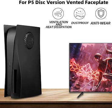 フェイスプレートカバーシェル 冷却ベント付き PS5 Disc Edition コンソールフェイスプレート、Playstation 5アクセサリー交換用保護パネル ブラック