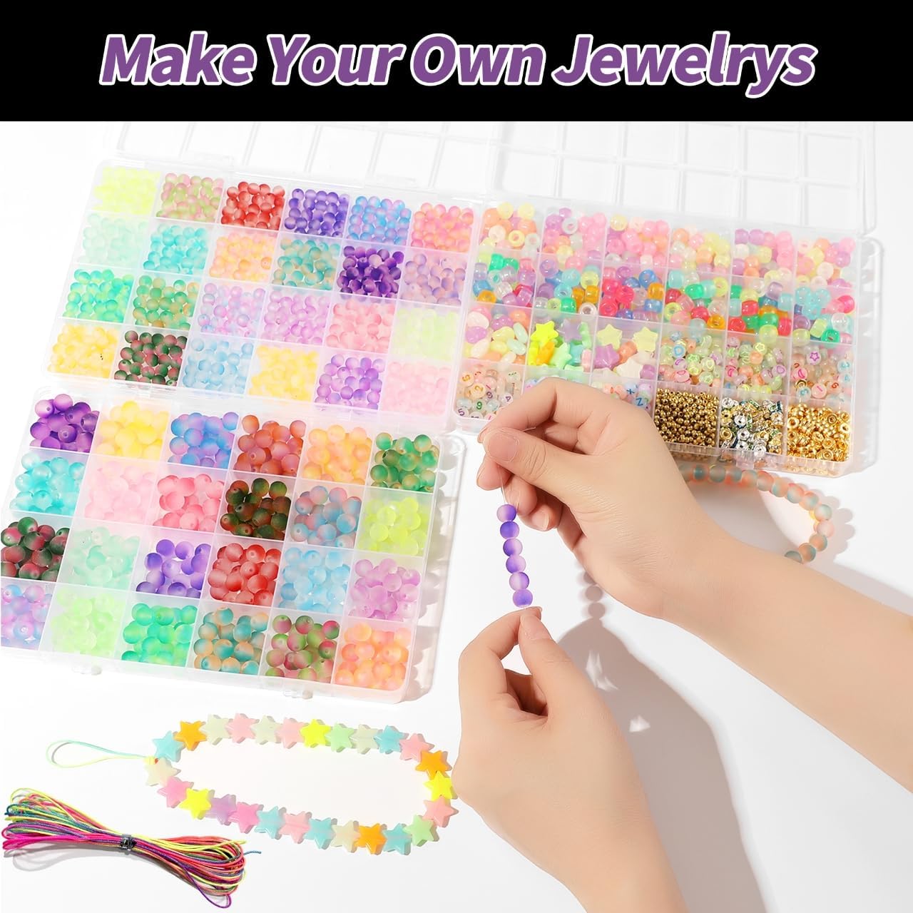 Glow in The Dark Beads for Jewelry Making - 1890Pcs Glow Craft Beads Bracelet Making Kit with Crystal Beads, Letters, Numbers & Pony Beads for Bracelet Necklace Earrings Making, DIY Craft Supplies