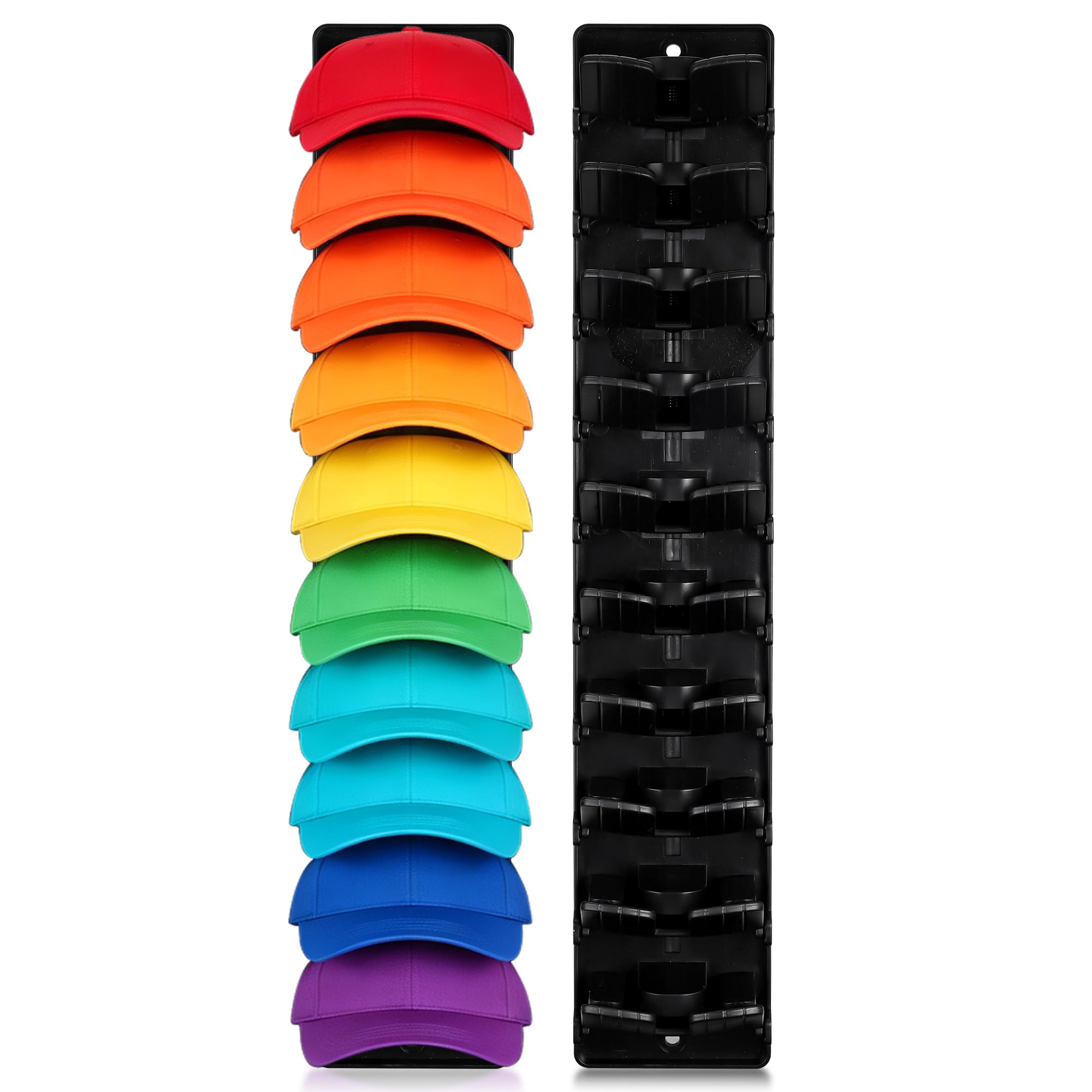 2 Piezas Organizador de Gorras, Portagorras con Clip Resorte - Capacidad 20 Sombreros, Colgador Gorras Vertical Antideslizante, Colgador de Gorras Pared para Puertas de Armario y Paredes