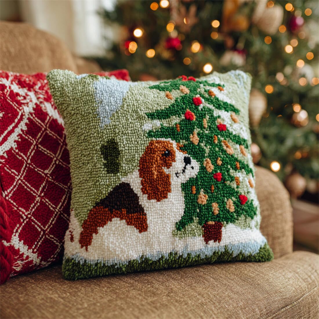 Kitquiver Animal DIY Latch Hook Kit Cartoon Dog DIY Latch Hook Kits Pillow Printed Cushion Crochet Yarn 3D Embroidery Set Pillowcase Rug Home Decor 17x17In