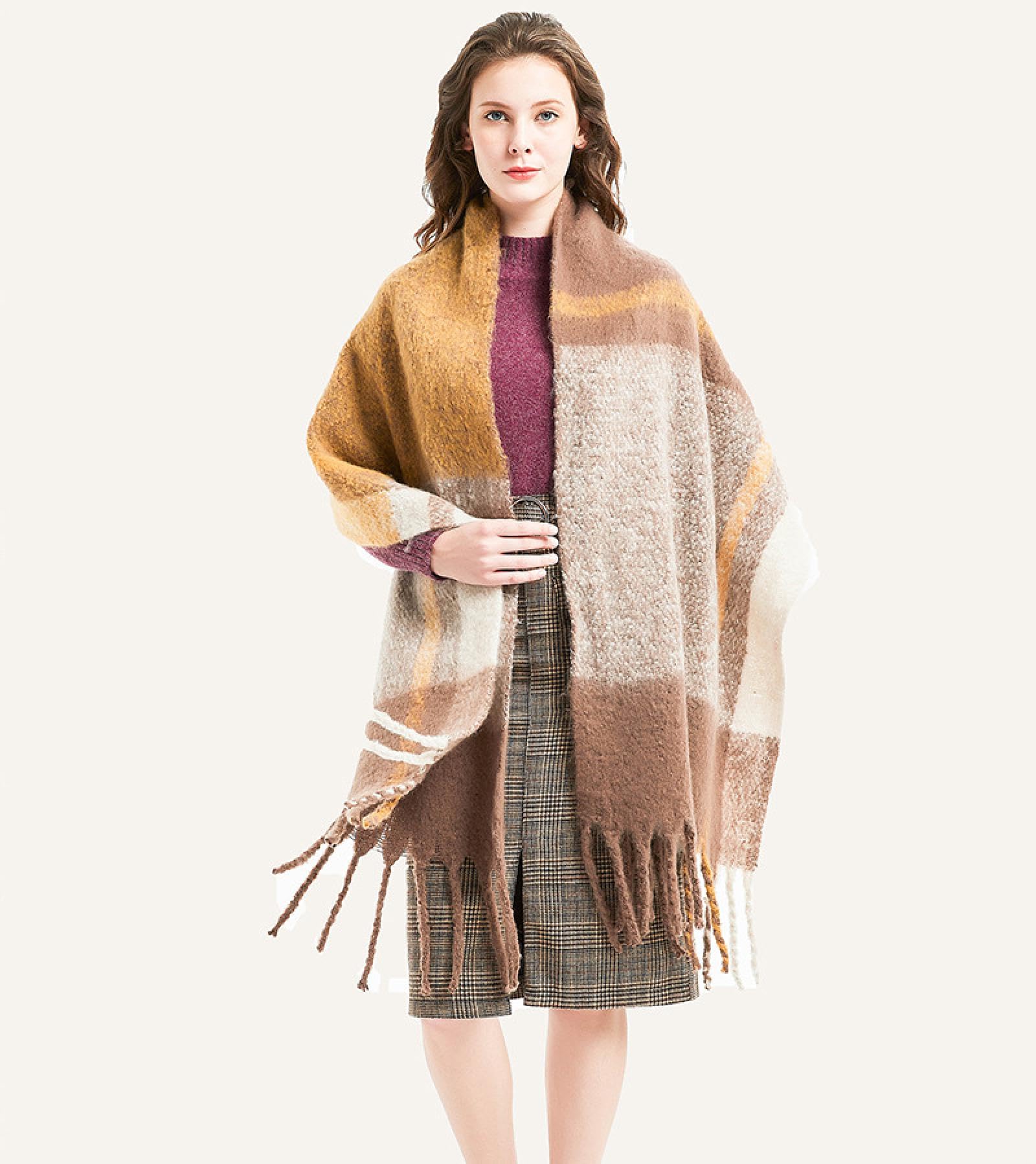 Bufanda Mujer Chal Abrigos Chales Hombre Bufanda Gruesa A Cuadros con Borlas Otoño E Invierno Engrosada Bufanda De Retazos De Doble Cara Chal 04