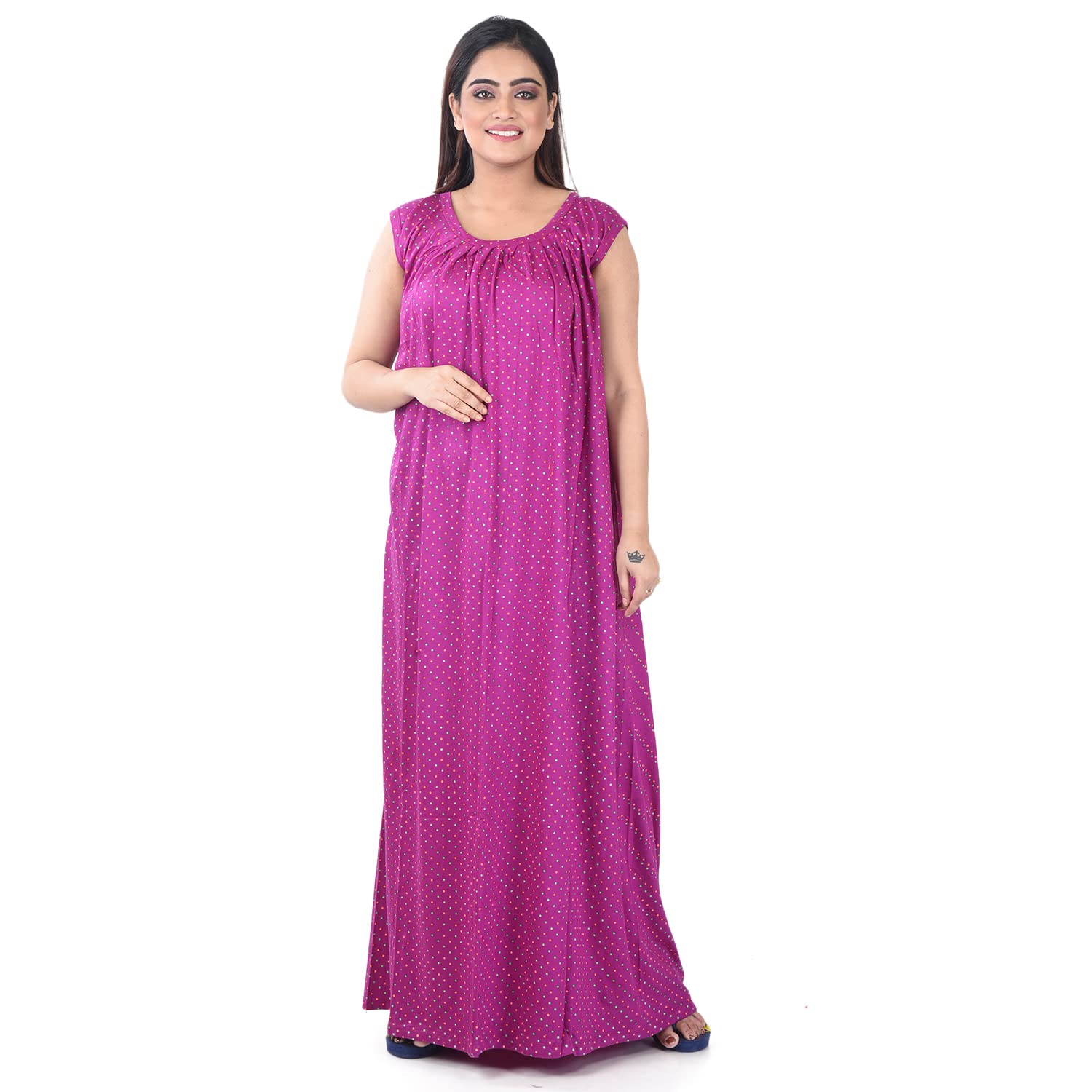 Purple Sleeveless Pure Cotton Knee Length Nighty For Women/Ladies/Girls - Pcw00001452_5Xl-50-image-2