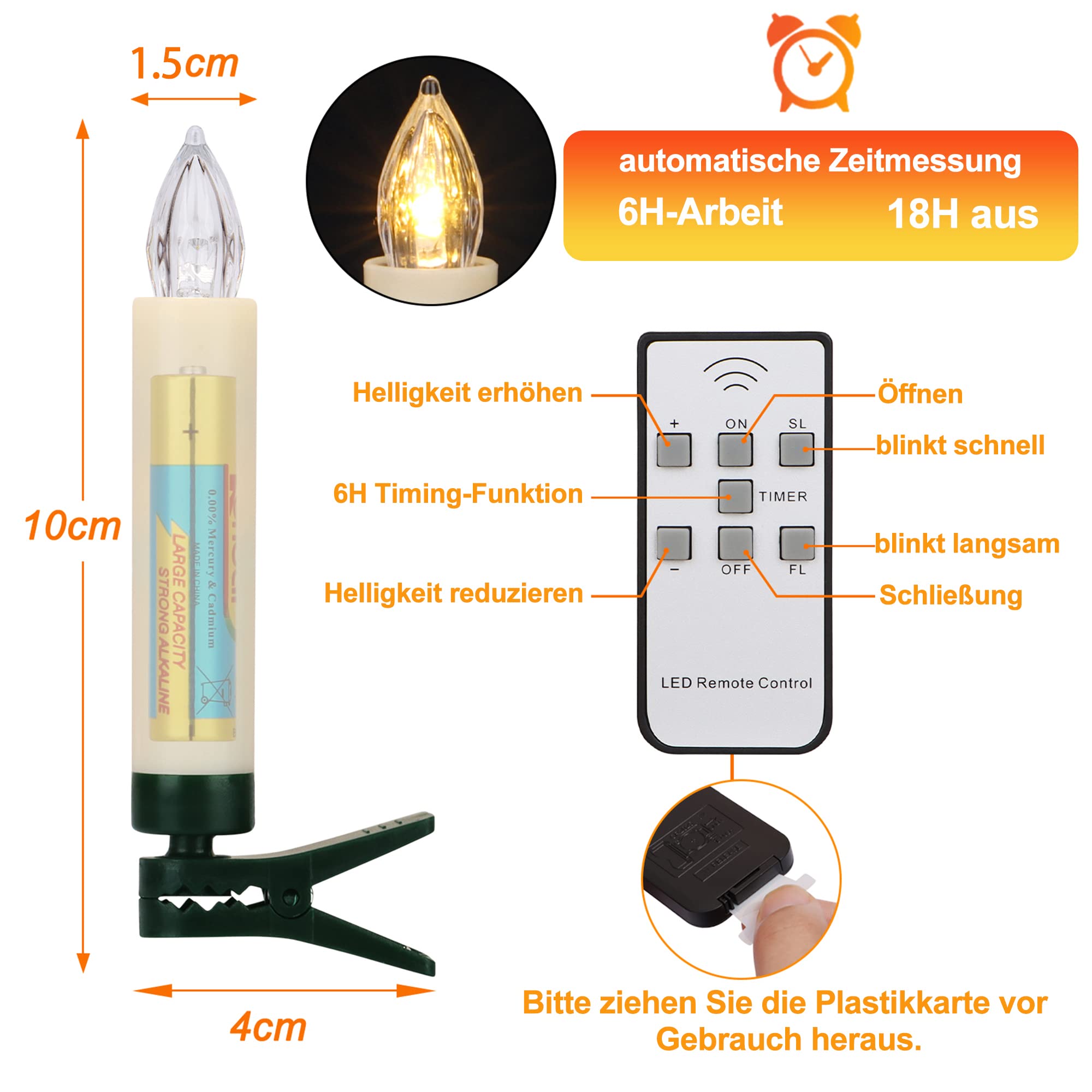 yunsheng 40 Stk Weihnachten LED kerzen, Kabellose Weihnachtsbaumkerzen mit Fernbedienung Timer, Batteriebetriebene Flammenlose Flackern Christbaumkerzen lichterkette, IP64, (Enthält 40 AAA-Batterien)