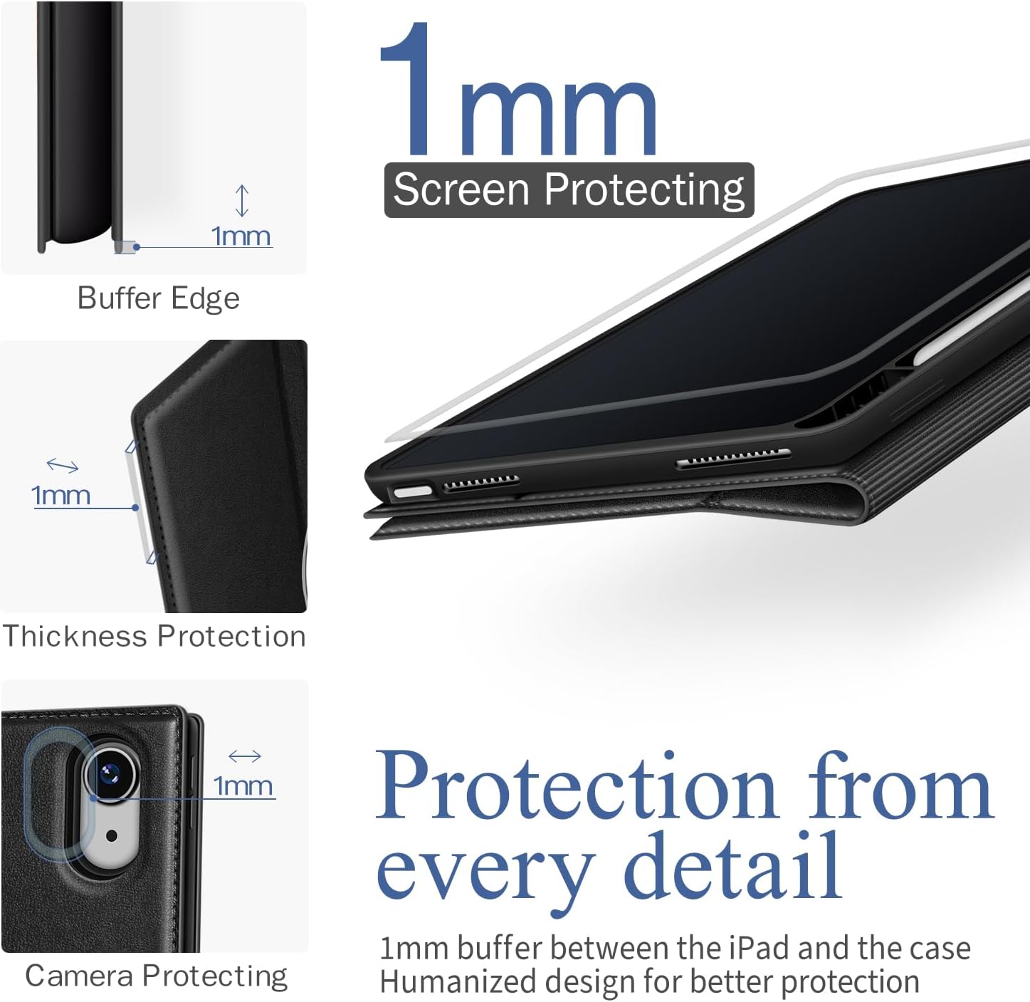 Antbox Case for iPad (A16) 11th (11'')/ 10th Generation (10.9'') High Grade Skin-Touch Vegan Leather with Built-in Pencil Holder Auto Sleep/Wake Function (Black)