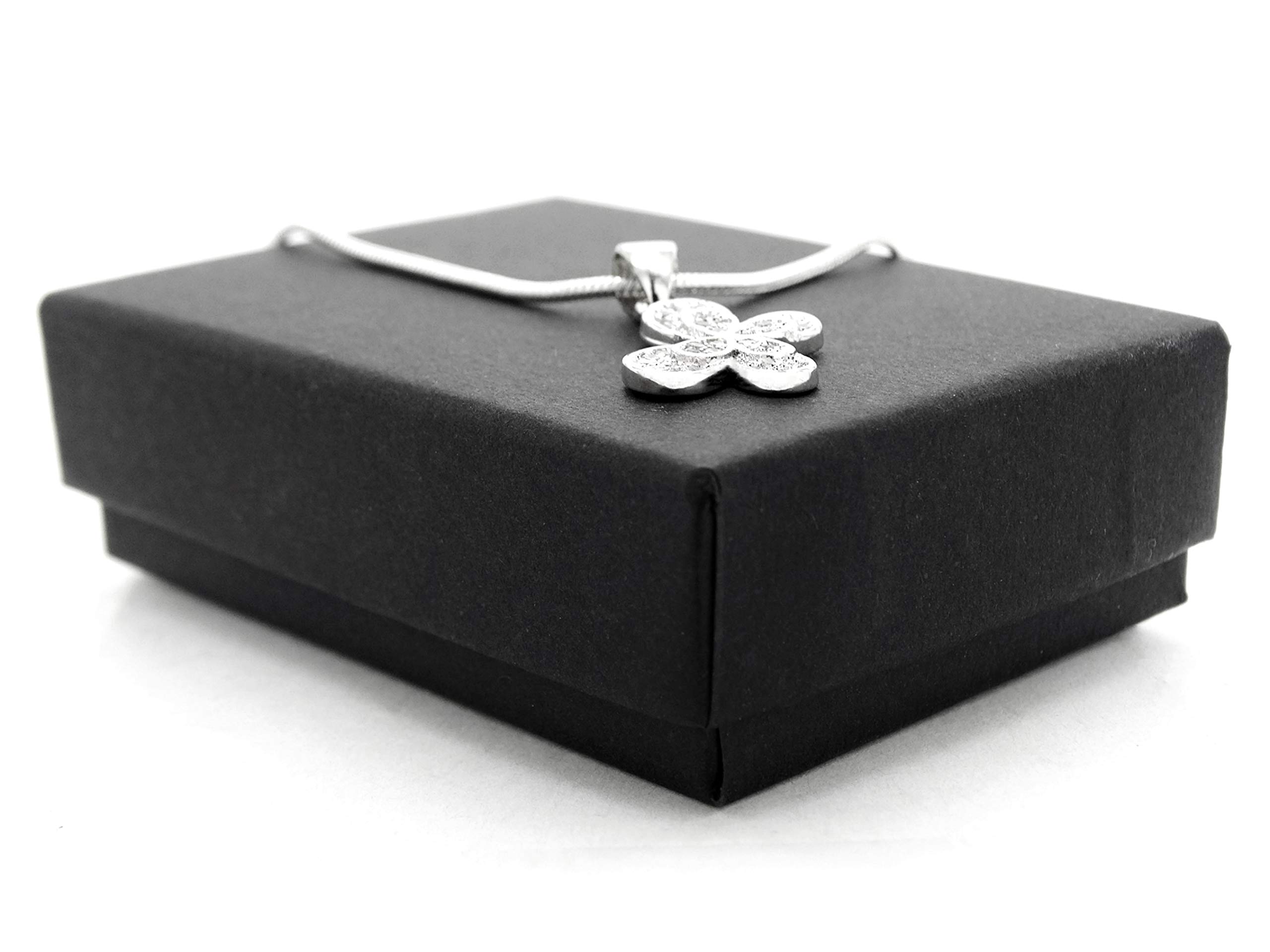 Collana con ciondolo a forma di farfalla, in argento Sterling 925, marchiato con sacchetto regalo viola e scatola nera per gioielli. e Argento, colore: bianco, cod. NI7