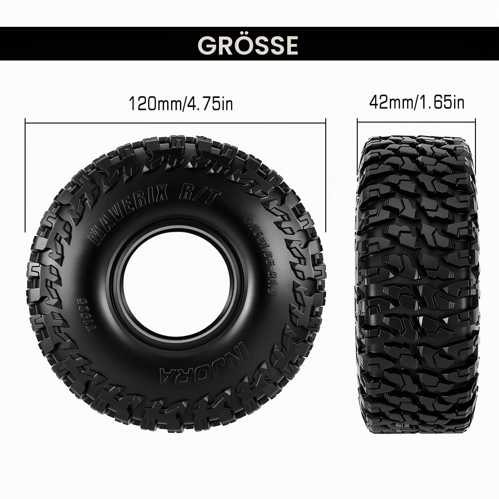 INJORA 1,9" Reifen MAVERIX R/T-Reifen 120 * 42 mm für TRX4 SCX10 1/10 RC Crawler Upgrade (T1925)
