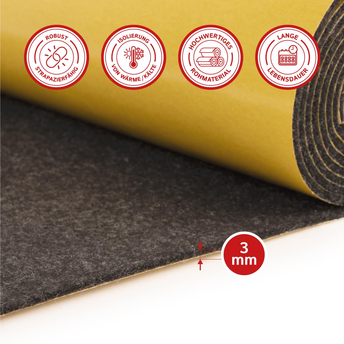 Selbstklebender Filz für Camper & Innenausbau – Meterware, Nadelfilz anthrazit, 50 x 100 cm, 3 mm dick – flexibel, isolierend