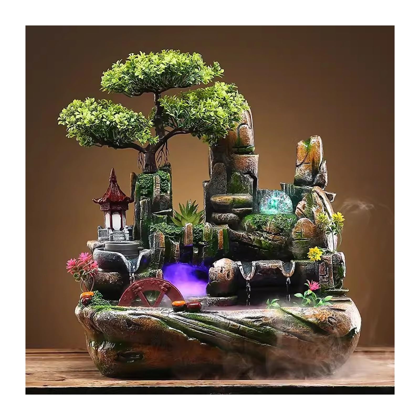indoor Waterfall Atomized Bonsai Rockery, Flowing Water Fountain Tabletop Small Ornaments, Crystal Ball Gifts, Ceramic Landscape