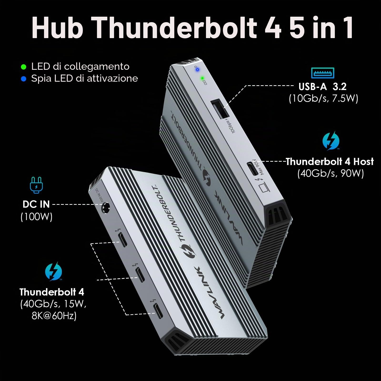 WAVLINK 5-in-1 Thunderbolt 4 Hub, 90W PD Charging, Single 8K or Dual 4K Display for MacBook Pro/Air M1 M2 M3, Thunderbolt 4/3, USB-C/USB 4 Windows