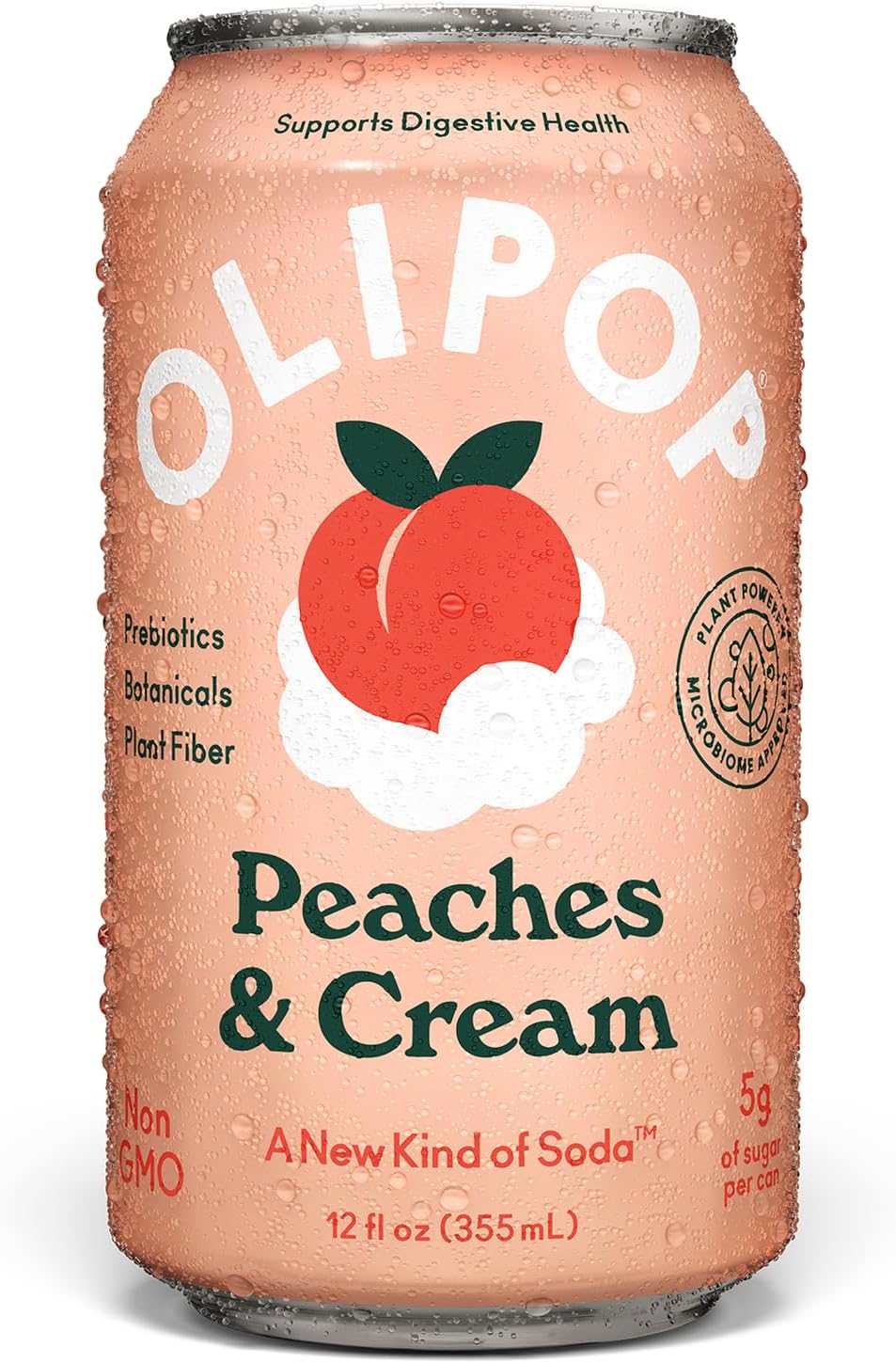 OLIPOP Prebiotic Soda, Peaches and Cream - 12 fl oz
