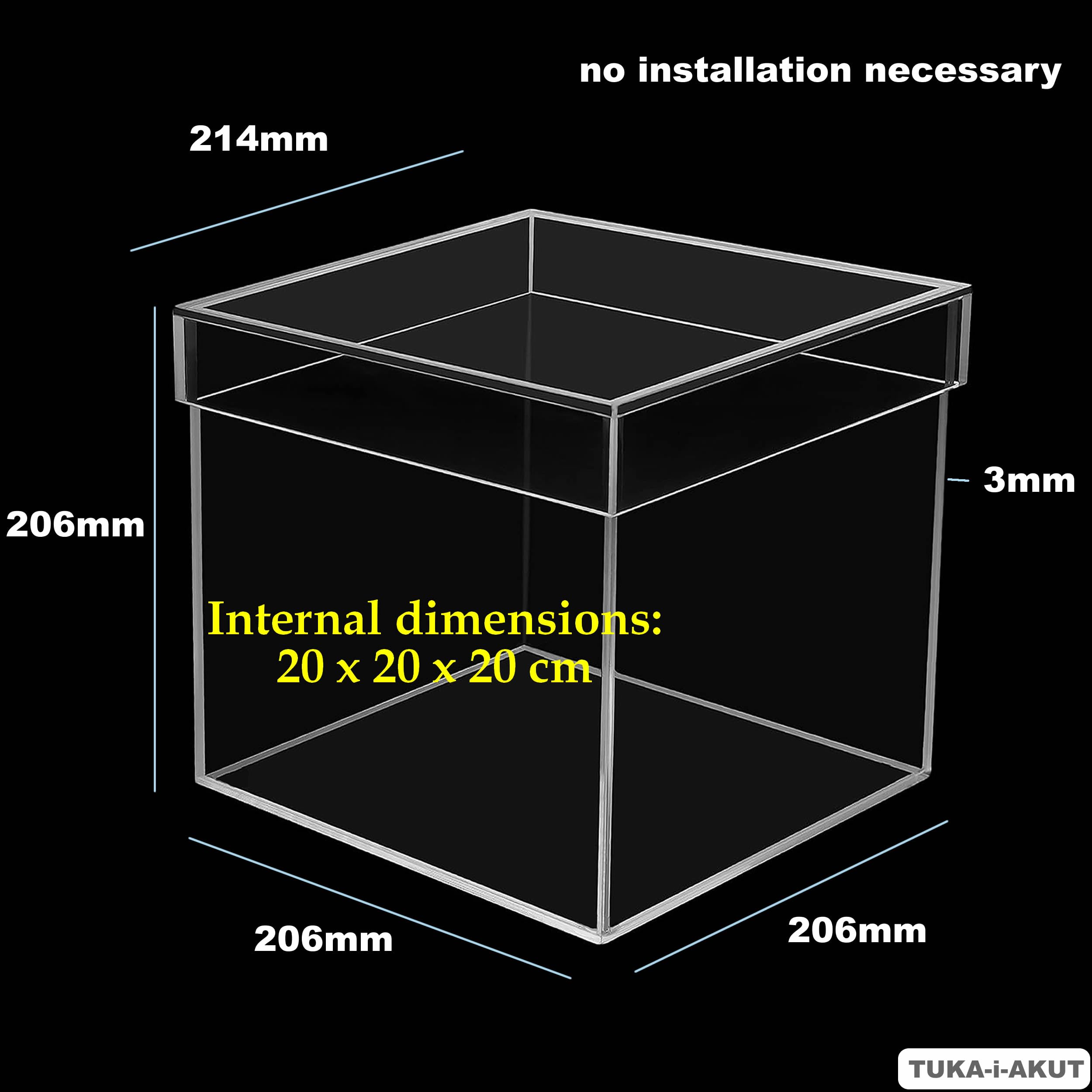 TUKA-i-AKUT 20x20x20 cm Vitrine Acrylique de Présentoir Forme de Cube, 5 faces avec Couvercle, Transparent Boîte Cadeau, Boîte Rangement Collections Musées Bijoux Jouets Décorations Cadeaux, TKD8254
