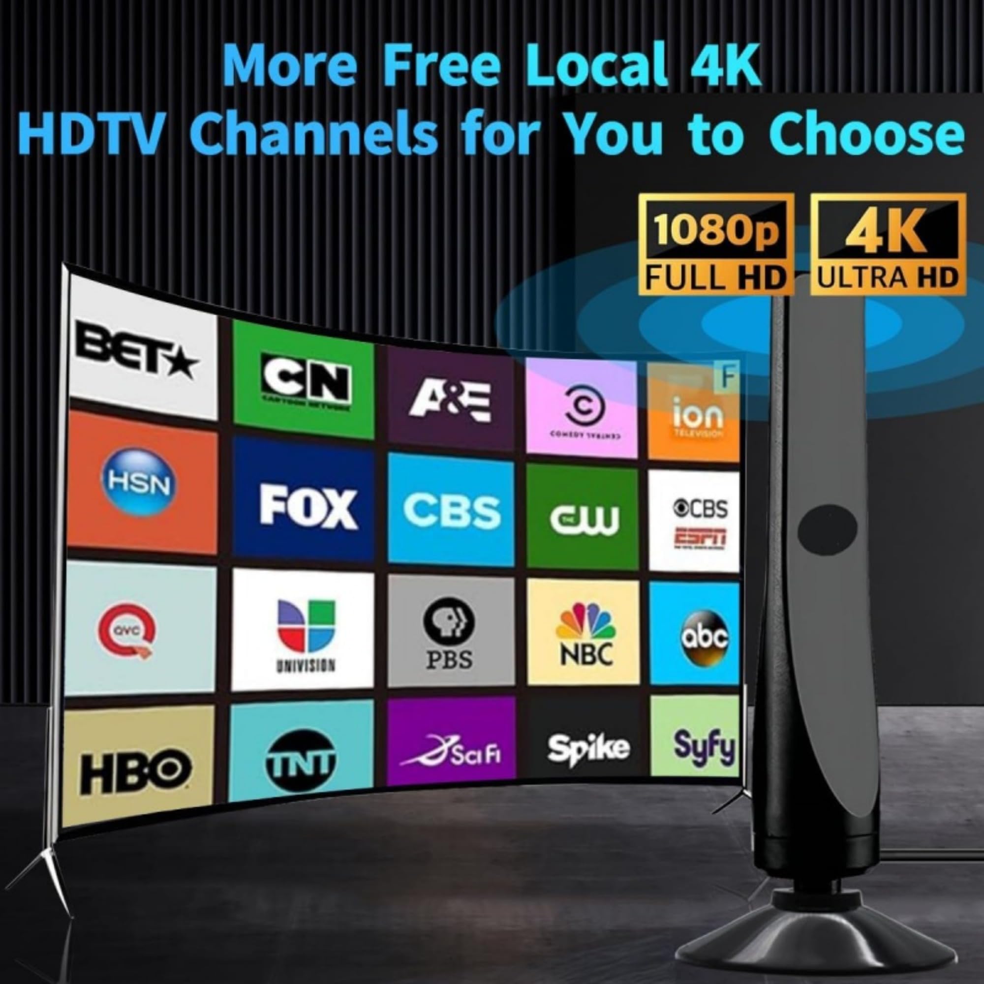 Antena de TV digital HD para interiores para Smart TV de largo alcance, alcance de más de 460 millas, antena de TV amplificada para canales locales, compatible con todos los televisores 4K