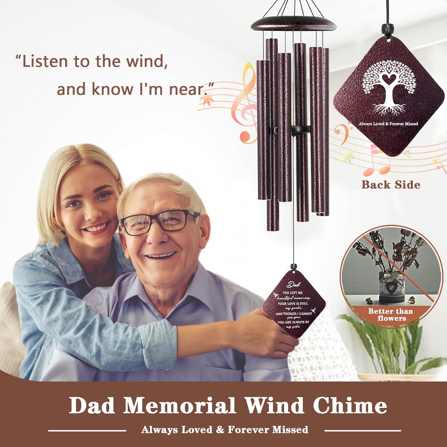 Sympathy Gifts for Loss of Dad, 32" Memorial Wind Chimes for Loss of Father, Memorial/Bereavement Gifts for Loss of Father, Loss of Father Sympathy Gift, in Memory of Dad Papa (Bronze) - Image 2
