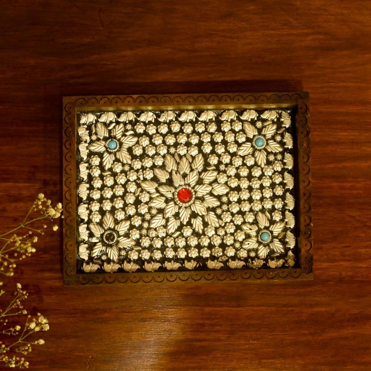 TARANG ARTS Decorative Wooden Serving Tray, Square Wooden Tray for Coffee/Tea/Food Serving Hand Tray (1 * 8 * 6 Inch)