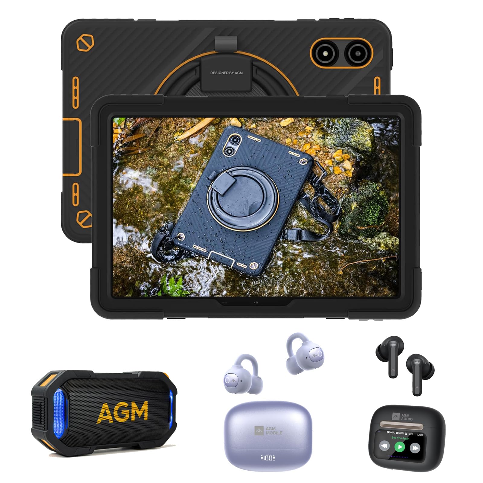 Tablet rugerizada AGM multimedia para acampadas con altavoz MagROCK y OpenBuds 8