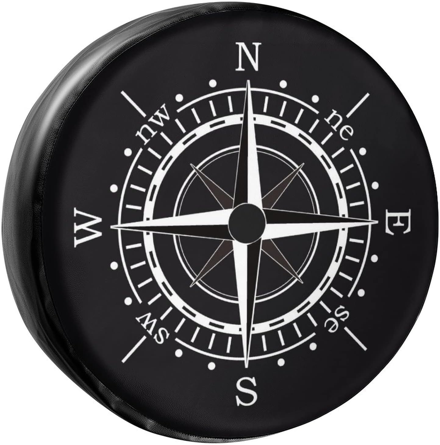 Foruidea Compass Sun Dial Black Spare Tire Cover PU Leather Wheel Tire Cover Fit Trailer, RV, SUV and Many Vehicle 15inch