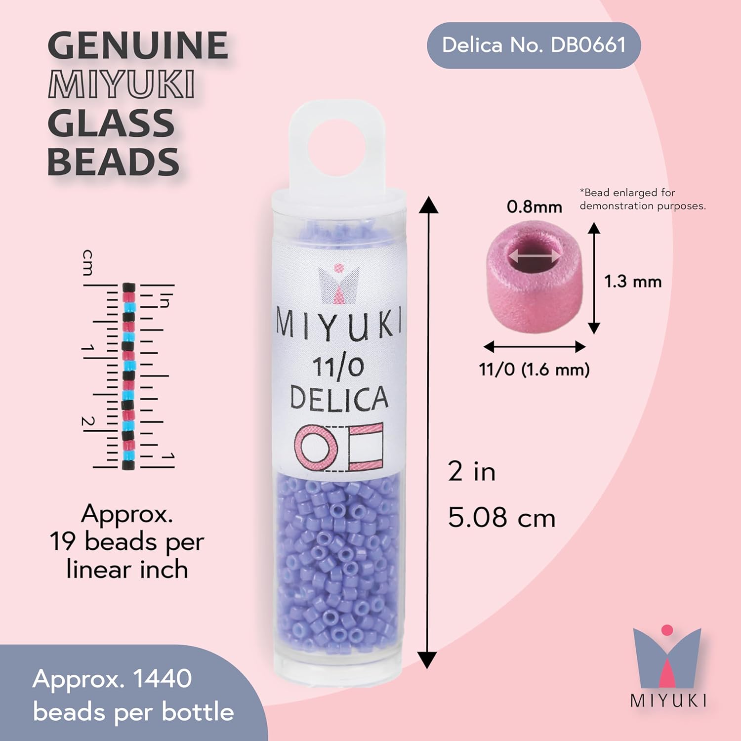 Miyuki Delica Seed Beads – Size 11/0 (1.6 mm), DB0661, Dyed Opaque Purple, 7.2 g, Approx. 1440 Beads, Made in Japan - Image 3