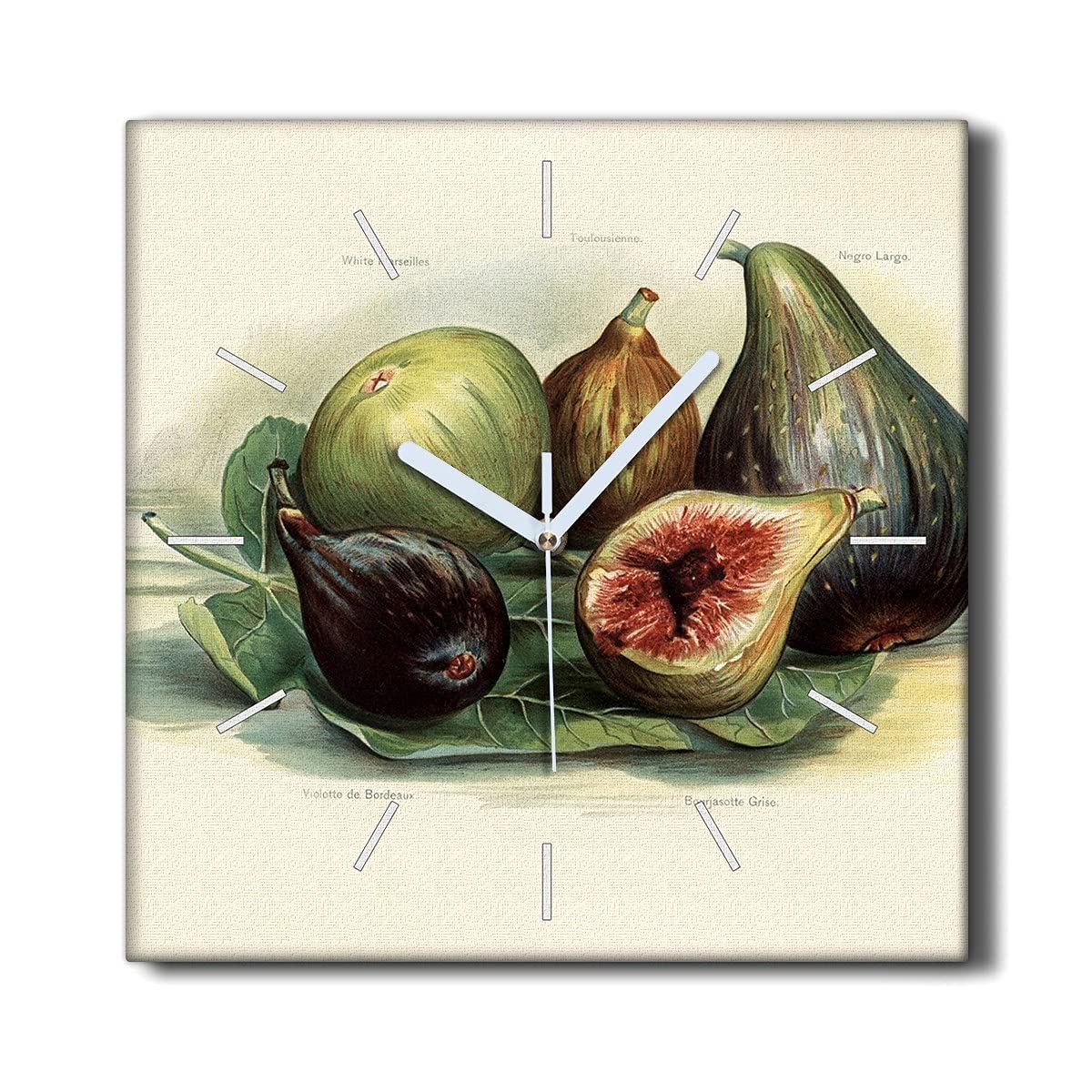 Horloge sur Toile 30x30cm - Feuilles de Fruits - Horloge Murale sans tic-tac pour Salon