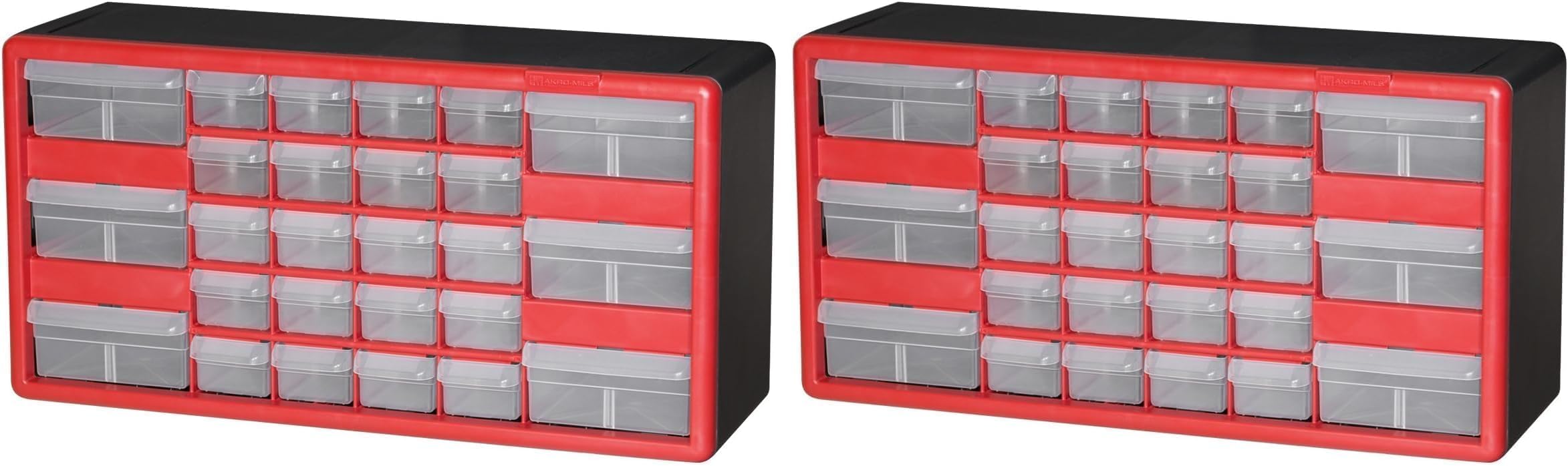 Akro-Mils 26-Drawer Plastic Drawer Storage Cabinet for Garage Organization, Bead Organizer, Building Bricks Storage, Teacher Toolbox, Makeup Organizer, 20-Inch W x 6-Inch D x 10-Inch H, 10126 Red