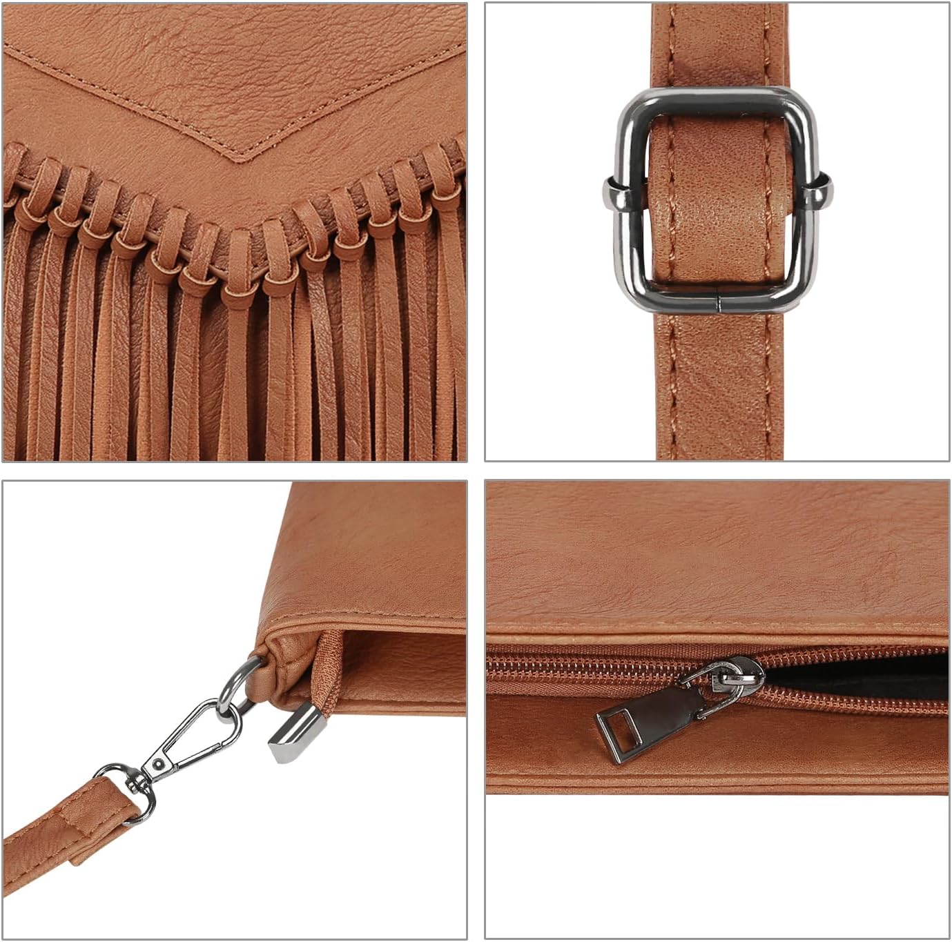 HDE Women's PU Leather Hobo Fringe Crossbody Tassel Purse Vintage Small Handbag - Image 6