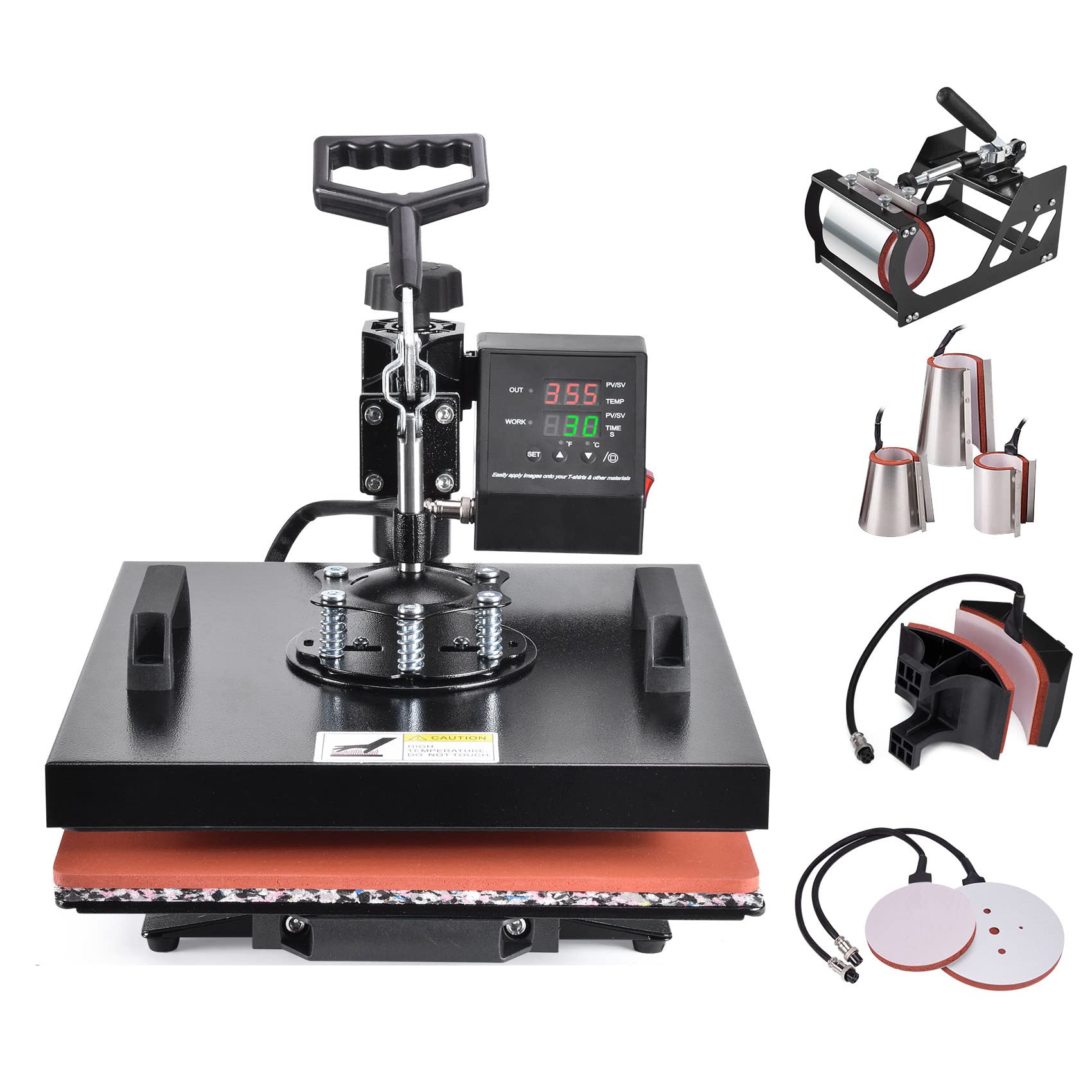 Seeutek Heat Press 15x15 inch 8 in 1 Tshirt Press Machine Swing Away Digital Heat Transfer Multifunctional Sublimation Press Combo for T Shirts Mug Hat Plate Cap