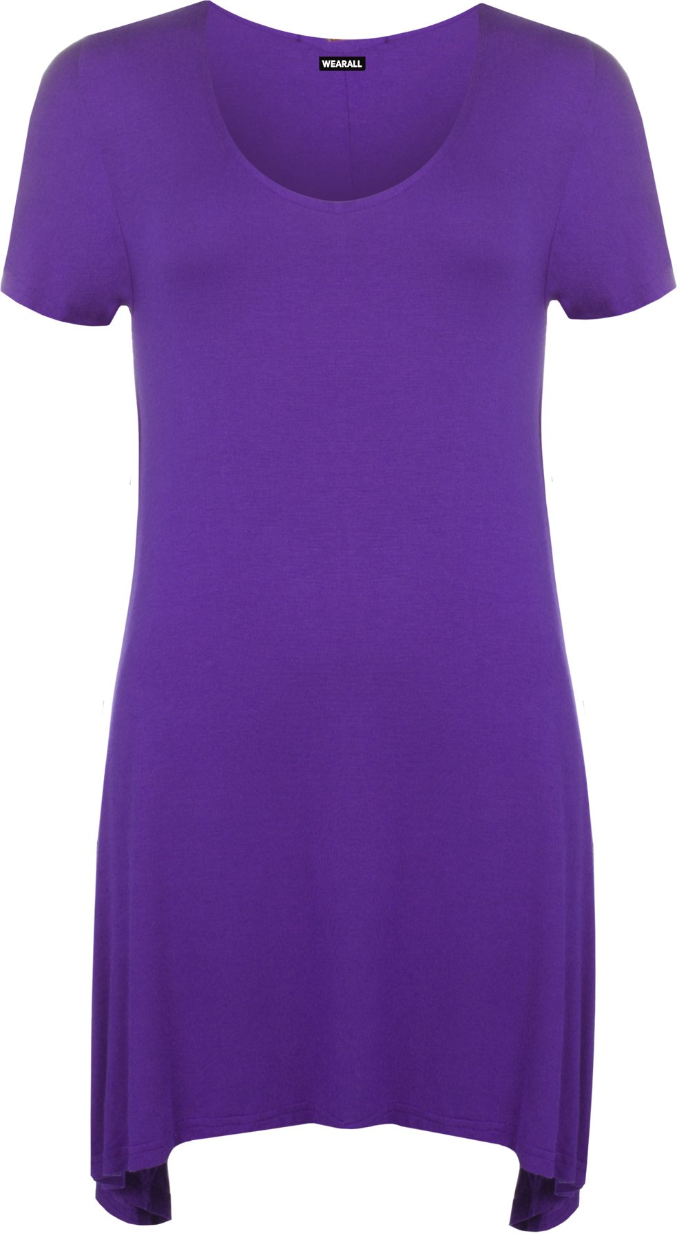 Wearall Women's Purple New Dipped Hem Uneven Plain Short Sleeve Stretch T-Shirt Top 28/30