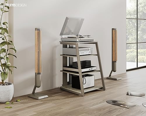 Miniatura 25 de FITUEYES Design - Estante esquinero de 4 niveles para reproductor de discos estéreo de madera, estante de audio con estantes de madera ajustables en