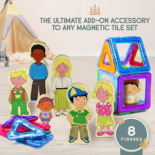 Miniatura 4 de VEBO Juego de 8 figuras magnéticas de madera de 22 piezas (16 personajes de doble cara) Mix & Match Family Set – Compatible con todos los juegos de
