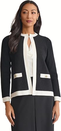 Kasper Women's Waffle Knit Cardigan Sweater