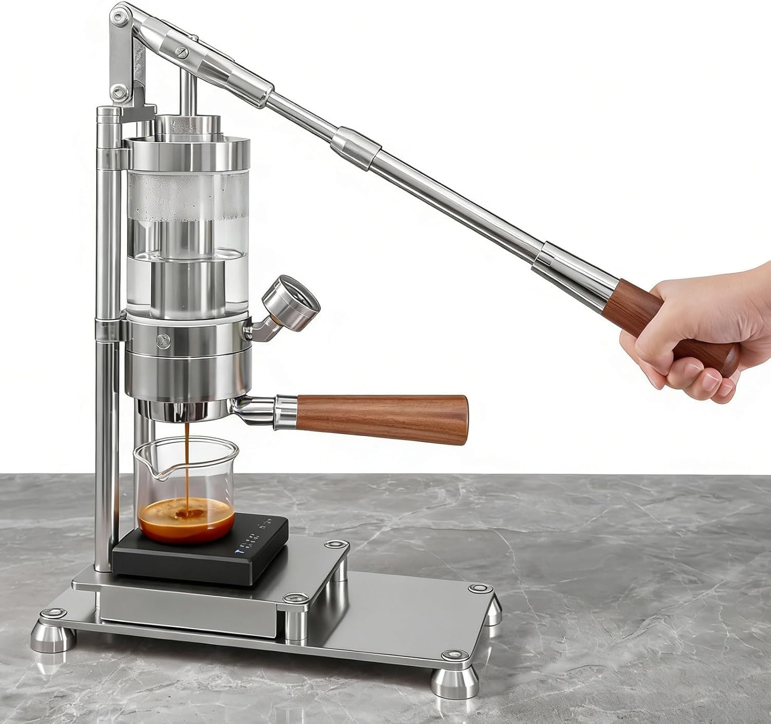 Portable Espresso Maker - Hand-Pressed Coffee Machine, Wooden Handle, Compatible with 58mm Portafilter for Perfect Cappuccino, Latte