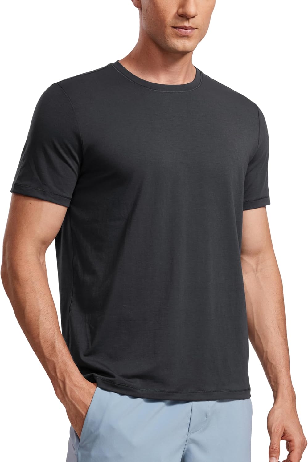 CRZ YOGA Mens Short Sleeve Shirts Quick Dry Workout Classic Fit T-Shirt Casual Daily Comfy Tee Tops